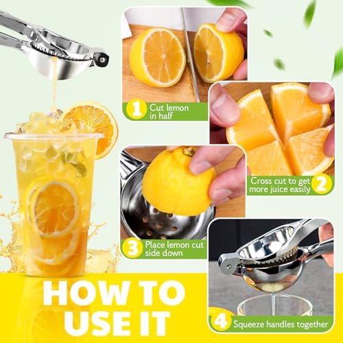Lemon Squeezer Extra Large, Lemon Squeezer Juicer Stainless Steel, Heavy Duty Manual Citrus Juicer Hand Press, Kitchen Tools Lime Squeezer Bar Tool, Easy to Clean Metal Lemon Hand Press