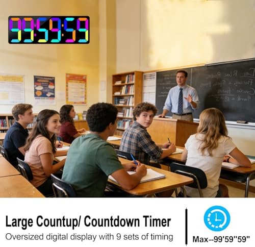 TXL 17.2" Bluetooth Digital Wall Clock with Seconds, Large Countdown Timer for Classroom Home Gym Kitchen Office, Alarm Clock with Remote Control, 4 Dimmable Brightness, Auto DST (RGB)