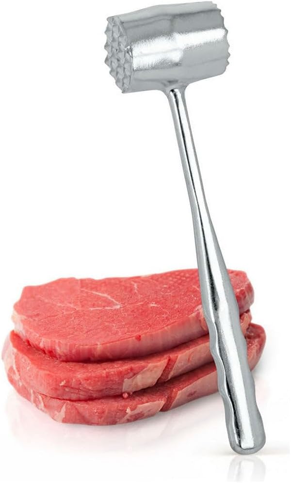 Metaltex Meat Tenderiser-Tenderizer Mallet for Kitchen and BBQ, Sturdy Stainless Steel Steak Pounder Hammer, 200g, aluminium, Silver