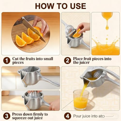 Lemon Squeezer, Stainless Steel Hand Fruit Juicer Squeezer, 2026 New Manual Lime Juice Extractor Hand Press with Ergonomic Grip, Easy to Clean Efficient Extraction of Citrus