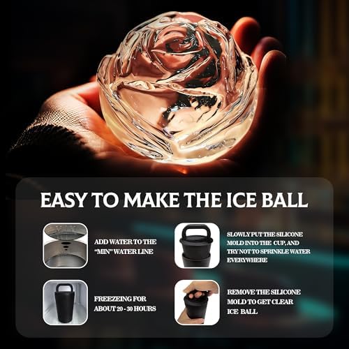 Clear Ice Cube Maker Tray – 2.3 Inch Large Rose Ice Ball Mold, Stainless Steel & Silicone, Slow Melting Crystal Ice for Whiskey, Cocktails, and Home Bar Use