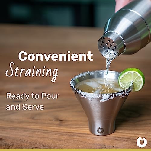 SNOWFOX Premium Vacuum Insulated Stainless Steel Cocktail Shaker, Home Bar Accessories, Elegant Drink Mixer, Lid With Jigger & Built In Strainer, Gold, 22oz.