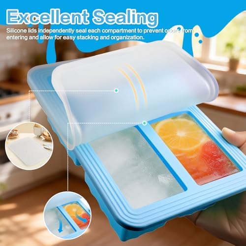 2 Pack Silicone Soup Freezer Molds with Lids, 1 Cup Silicone Freezing Soup Container, Ice Cube Trays for Freezer, Freeze Broth,Sauce,Leftovers, 250mL /125mL Portions, Blue