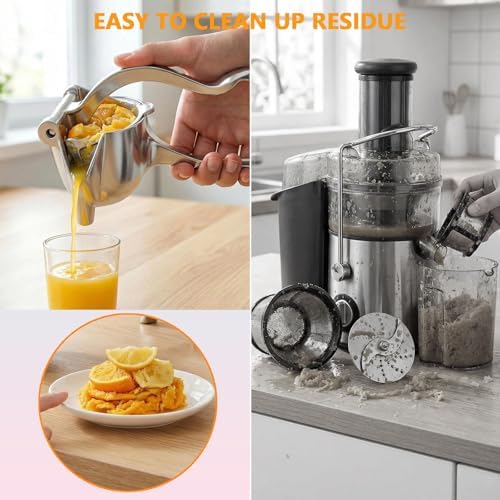 Manual Juicer and Lemon Squeezer, Heavy Duty 0.6L Aluminum Citrus Juicer - Orange Press, Easy Clean Handheld Juice Extractor for Grapefruit, Pomegranate