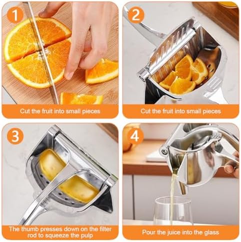 Hand Juicer Squeezer with Ergonomic Heavy Duty Handle with Pour Spout for Mess-Free Pouring - Manual Citrus Press for Lemon, Orange, Lime, Grapefruit, Pomegranate(MATERIAL:Stainless Steel)
