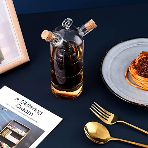 Wnvivi Clear Glass Oil and Vinegar Dispenser Cruet Bottle, 2 In1 Olive Oil Bottle Dispenser with Cork Stoppers, Oil Bottle for Kitchen(Glass)