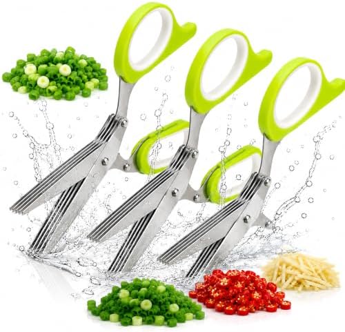 Stainless Steel Scallion Cutter Scissors, Kitchen Herb Scissors (green-3pcs)