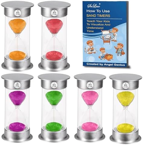 SuLiao Hourglass Sand Timer 30Sec 1 3 5 10 30 Minutes Set, Plastic Large Unbreakable Sand Watch Clock, Colorful Hour Glass Sandglass for Kids, Classroom, Games, Kitchen（Pack of 6）