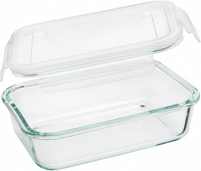 Glass Food Storage Containers, 4pk-28oz, Transparent Lids | Locking Lids, Meal Prep Containers, 1 Compartment, BPA Free and Dishwasher Safe