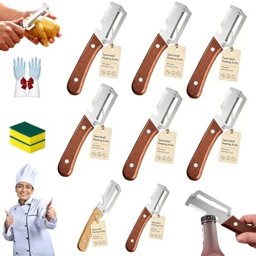 Ultimate Kitchen Multi Tool Peeler, Precision Peeler Pro, Solid Wood Non-Slip Handle, 3 in 1 vegetable peeler set, 2.5 mm Zero Pressure Peelers, for Cane, Potato, Fruit, Easy to Clean (6 PCS A)
