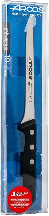 Arcos Fillet Knife 6 Inch Nitrum Stainless Steel. Ergonomic Polypropylene Handle and 160 mm Blade.Sharp Steak Knife to Fillet Meat and Fish. Series Universal. Color Black