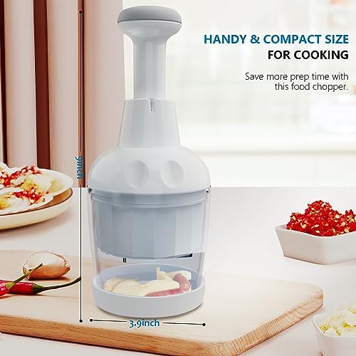 Food Chopper, Handheld Veggie Chopper for Vegetable, Onion, Garlic, Nut, Hand Vegetable Cutter, Dishwasher-safe, Stainless Steel Blade, White.