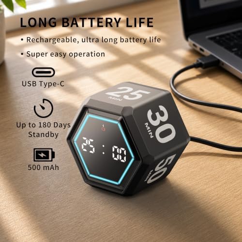 Cube Productivity Timer, 3/5/10/25/30/50 Minute Presets for ADHD