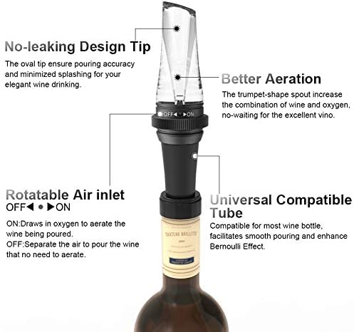 CHEER MODA Wine Aerator Pourer - Wine Aerating Pourer, Premium Decanter Spout, Portable Wine Pourer, Best Gift for Wine Lovers and Enthusiast, Black