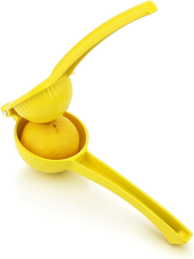 New Star Foodservice 42856 Commercial-Grade Enameled Aluminum Lemon Squeezer, Heavy Duty Citrus Juicer Press, Yellow