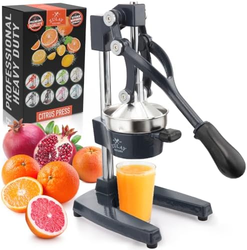 Zulay Kitchen Cast Iron Juicer - Heavy Duty Orange Juicer with Detachable Strainers for Easy Cleaning, Citrus Press for Citrus Fruits, Perfect for Bartenders, Juice Lovers & Health Enthusiasts