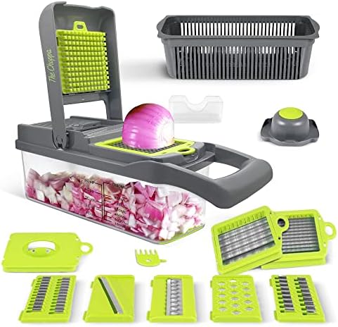 Professional Multi-Purpose Vegetable Chopper | Multifunctional 12 in 1 Chopper, Fruit and food Slicer, Dicer, Cutter Clear Green