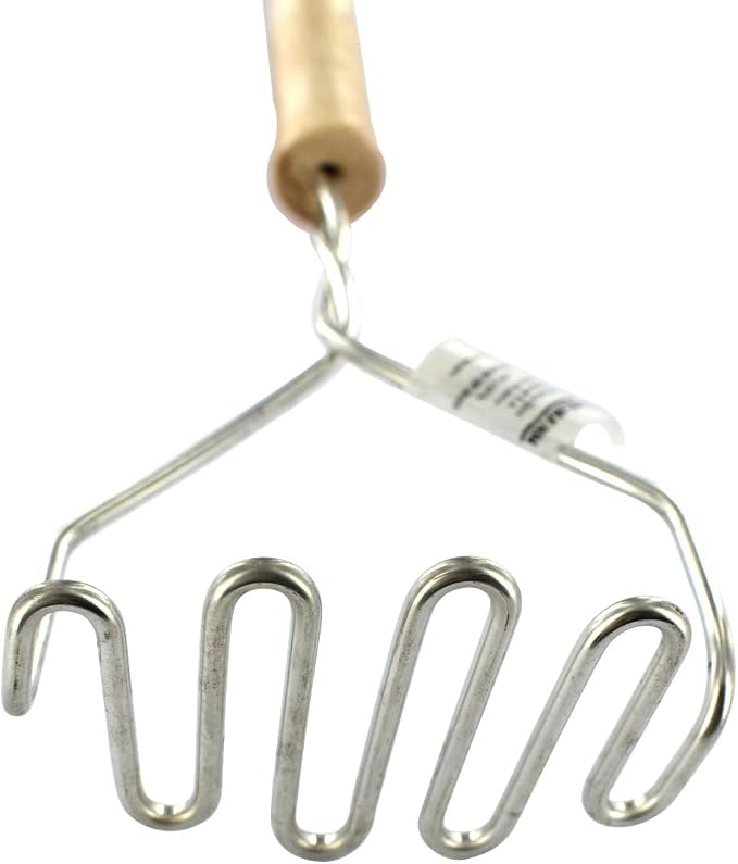 Fackelmann 521417 Manual Masher, Vegetable Press, Professional Potato Masher, Vegetable Crusher, Wood, Stainless Steel, 29 x 9.5 x 5.5 cm, Brown