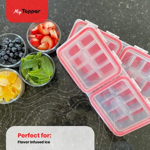 IceTopper Plus Ice Cube Tray with 2 Attached Lids - Easy Release Ice Cube Molds, 16 Cubes per Tray, Stackable & Dishwasher Safe, 100% Food Grade Materials, BPA Free & Recyclable