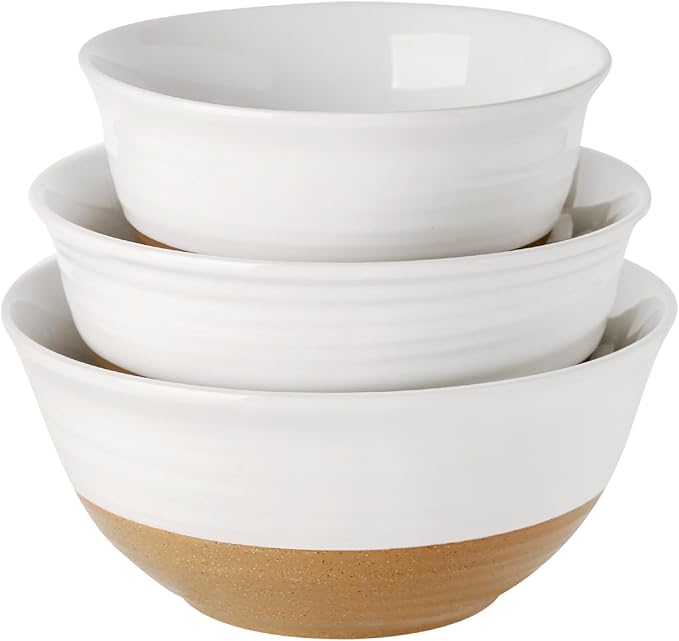 HASENSE Mixing Bowls, Large Ceramic Salad Bowls 2.1/1.5/1.0 Qt, Versatile Serving Bowls for Cooking, Baking, Salad Mixing, Prepping, Nesting White Bowl Set, Dishwasher Safe, Set of 3