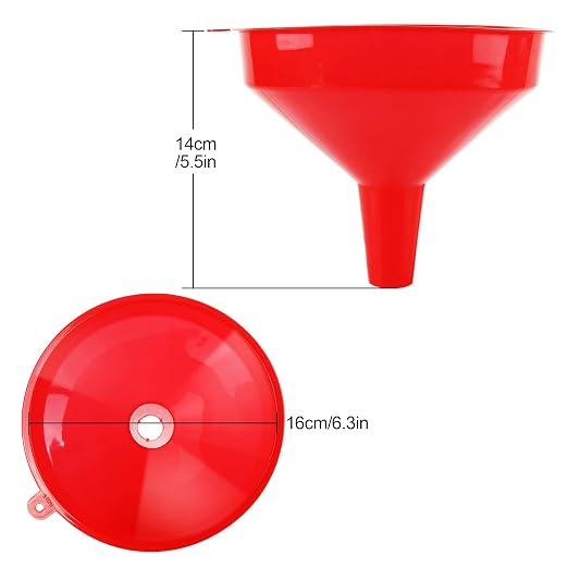 10Pcs Plastic Funnel Set, 6.3 Inch Wide Mouth Red Fuel Funnels for Automotive Oil & Gas, Large Multipurpose Tool for Garage, Kitchen, Garden & Fluid Transfer