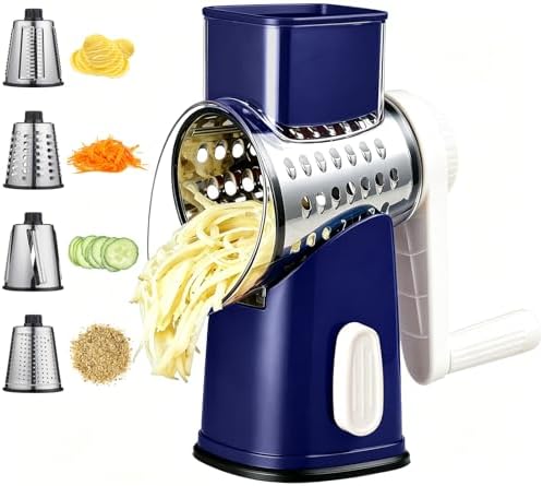 Rotary Hand Crank Cheese Grater,Cheese Shredder Vegetable Slicer(Blue)