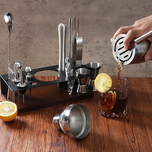 23-Piece Cocktail Shaker Set with Stand, 304 SS, Bartender Kit Gift