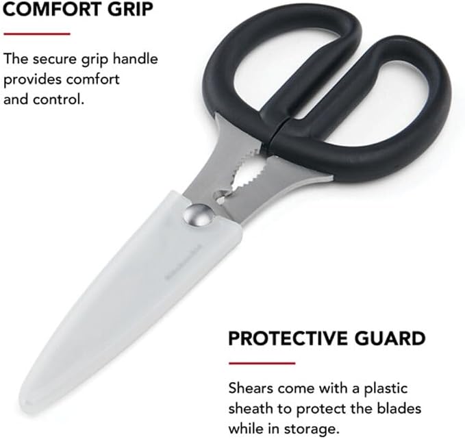 KitchenAid 2-Piece Multipurpose Shear Set – Versatile Scissors with Nutcracker, Bottle Opener, Ergonomic Handles with Protective Blade Covers