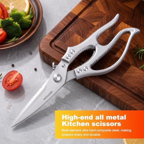 MDHAND Heavy Duty Poultry Shears, Kitchen Food Scissors All Purpose for Meat Cutting, Chicken Fish Fruit Vegetables, Dishwasher Safe Kitchen Shears with Anti-Slip Handle & Safety Lock, Spring Loaded