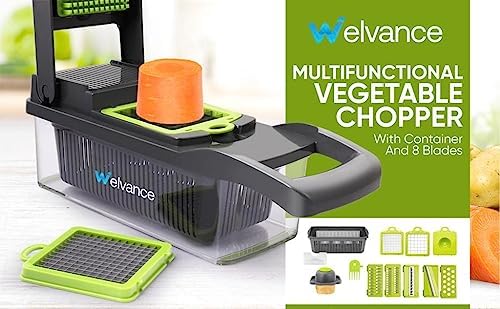Multi-functional Vegetable Chopper with container, Salad Cutter & Fruit Slicer - Ultra-Sharp Stainless Steel Blades, Compact Onion Chopper & Potato Slicer, Versatile Kitchen Helper - BPA Free