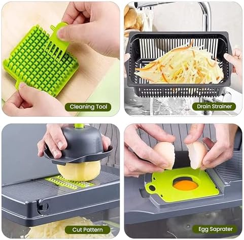 ALIF H&K 16-in-1 Vegetable Chopper & Mandoline Slicer, Heavy-Duty Food Chopper with 8 Stainless Steel Blades, Onion Dicer, Veggie Cutter, Drain Basket, Egg Separator & Storage Container