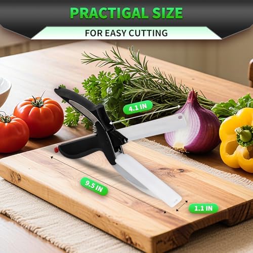 DZ Duozhan Food Cutting Scissors with Built-in Chopping Board - Premium Stainless Steel Kitchen Shears for Vegetables Fruits Meat Poultry - 2-in-1 Multi-Purpose Dishwasher Safe