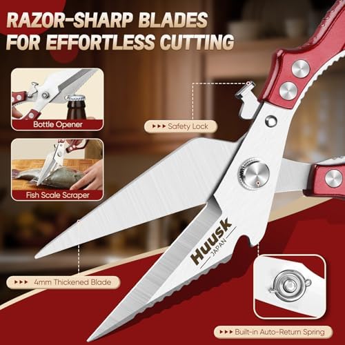 HUUSK Kitchen Scissors for Food, Multifunction Poultry Shears Heavy Duty