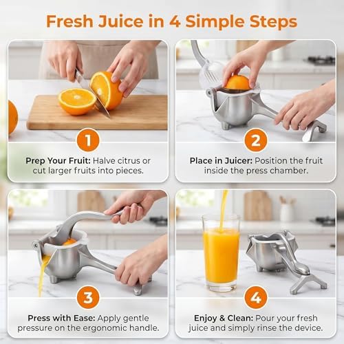 Fruit Juice Squeezer Manual Juicer, Aluminum Hand Juicer Juice Press with 10Pcs Metal Filter filter bag,Juice Squeezer Handheld Manual Juicer Hand Press with Ergonomic Grip for Lemon, Orange & Citrus
