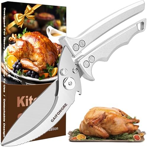 Heavy Duty Poultry Shears - Kitchen Scissors for Food, All Purpose - Chicken & Fish Shears - Easily Separable, Dishwasher Safe (Silver)