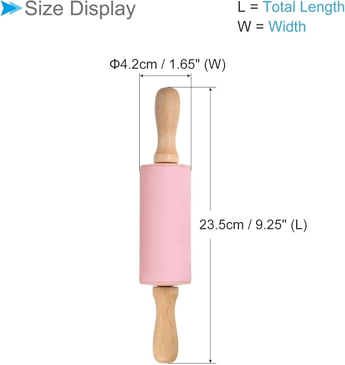 Silicone Rolling Pins, 9.25" Length, Silicone & Oak Non-Stick Ergonomic Wooden Handle Fondant Dough Roller Pink - (Applications: for Baking DIY Projects)