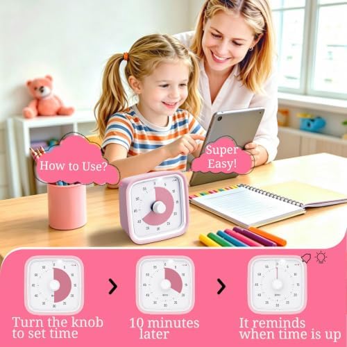 Visual Timer for Kids and Adult, 60-min Countdown Timer, LightPink