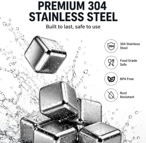 6 Pack Stainless Steel Whiskey Stones, Metal Ice Cubes Gift for Men