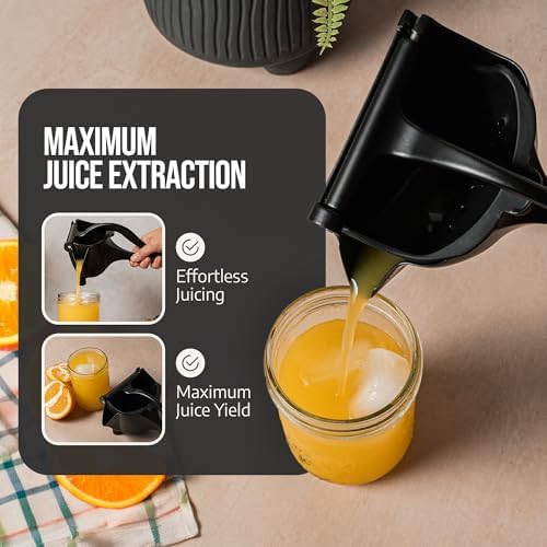 Lemon Sqeeuzer Handheld Manual Juicer - Citrus Press Squeezer for Fresh Orange, Lemon, Lime, Pomegranate Juice - Durable Heavy Duty Aluminum Alloy Lemon Squeezer in Stylish Matte Black