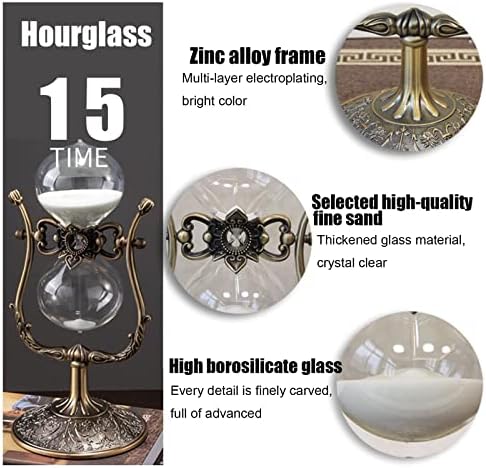 Hourglass Timer, 15 Minutes Hourglass Timer,Hourglass Desk Decor，Embossed Golden Hourglass Timer,Used for Vintage Home Decoration, Office Decoration, Kitchen Wedding Gifts (C)