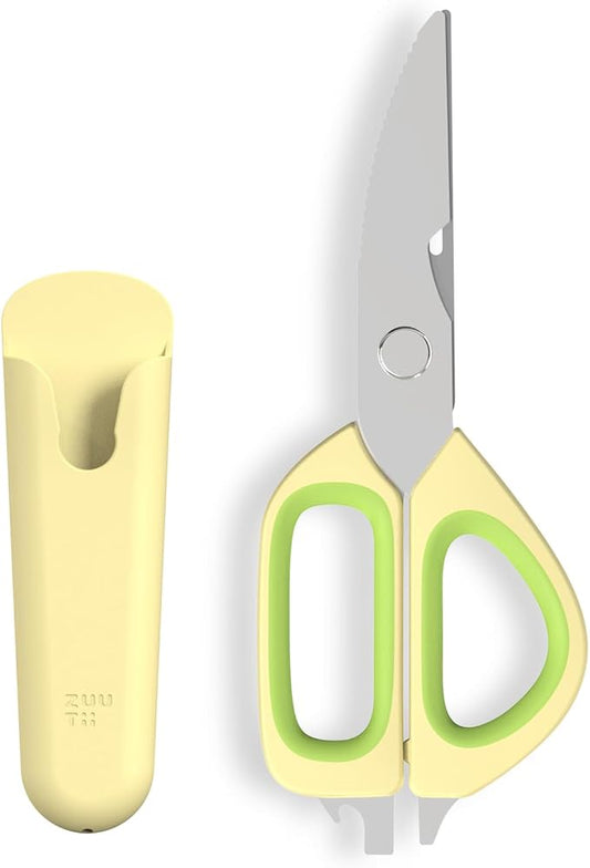 Zuutii Magnetic Kitchen Scissors, Heavy Duty Multi-Purpose Cooking Shears - Dishwasher Safe, Comfort Grip with Safety Lock Food Scissors for Chicken Bones, Herbs, Poultry, Vegetables,Yellow&Green