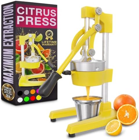Cast Iron Juicer Hand Press, Heavy-Duty Squeezer (Yellow)