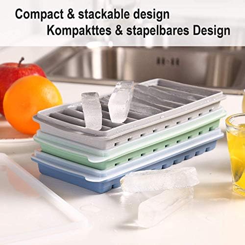 LessMo 2 PCS Ice Cube Tray, Long Ice Stick Tray Silicone with Lid, Rectangular Narrow Stick, Reusable, Flexible, Easy Release, for Small Mouth Sport Bottles, Juice Bottles, Cocktail Parties, Green
