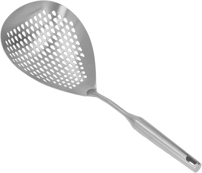 Skimmer Ladle, 304 Stainless Steel Slotted Spoon, Long Handle, Large Capacity, 15.7x5.7 Inch, Silver