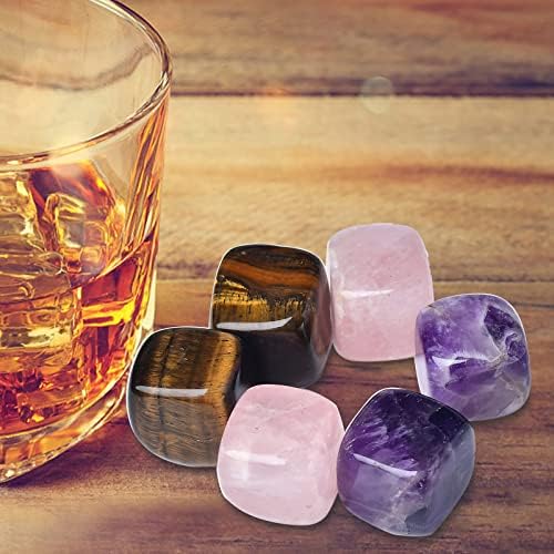Whiskey Stones Chilling Crystal Ice Cubes for Drinks Whiskey Rocks 0.7-0.8" Wine Cubes Gifts for Women Multi Quartz Set of 6
