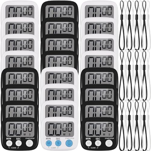 Weewooday 24 Pcs Digital Kitchen Timer Magnetic LCD Alarm, Black, White