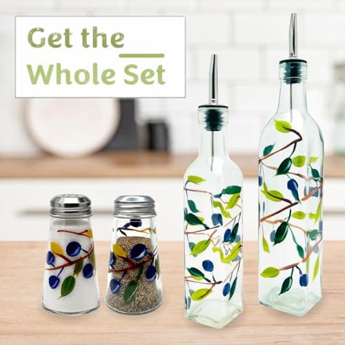Glass Olive Branch Oil/Vinegar Glass Cruet for Kitchen, 16 oz Olive Oil Dispenser With Stainless Steel Spout for Easy Pouring