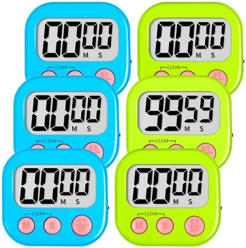 ZILLEEN Digital Kitchen Timers for Cooking Kids Blue Green 6 Pack