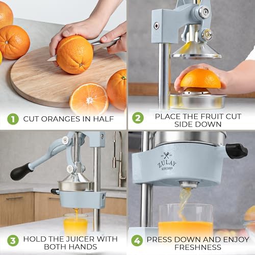 Zulay Kitchen Cast Iron Juicer - Heavy Duty Orange Juicer with Detachable Strainers for Easy Cleaning, Citrus Press for Citrus Fruits, Perfect for Bartenders, Juice Lovers & Health Enthusiasts