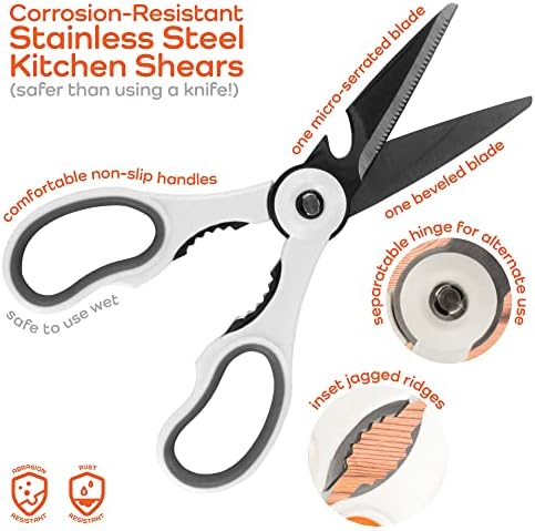 Premium 4-in-1 Kitchen Shears - White & Black - 3 Sets (3 Scissors)